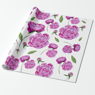 Papier Cadeau Aquarelle pivoine rose sac fourre-tout coussin ron