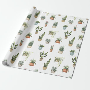 Papier Cadeau aquarelle plante en pots