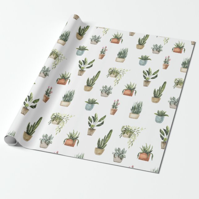 Papier Cadeau aquarelle plante en pots (Déroulé)