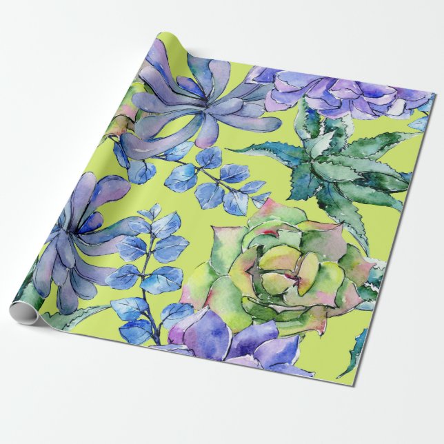 Papier Cadeau Aquarelle Plantes succulents (Déroulé)