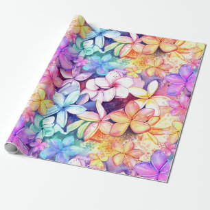 Papier Cadeau Aquarelle Plumeria Fleurs Enveloppement Papier