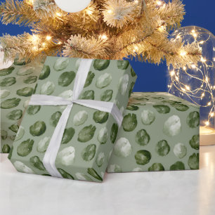 Papier Cadeau Aquarelle Points verts Noël moderne