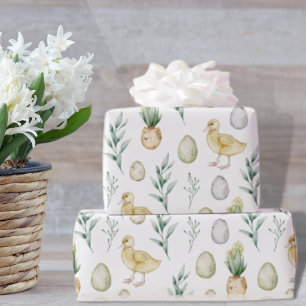 Papier Cadeau Aquarelle Poussins aux œufs Hyacinthe Pâques Vinta