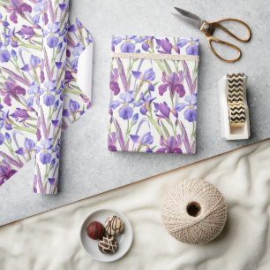 Papier Cadeau Aquarelle Purple Iris Fleurs