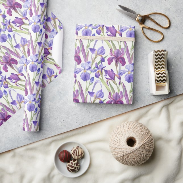 Papier Cadeau Aquarelle Purple Iris Fleurs (Artisanat)