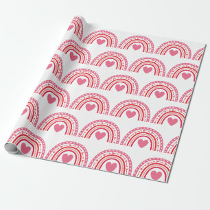 Papier Cadeau Aquarelle Rainbow Hearts rose