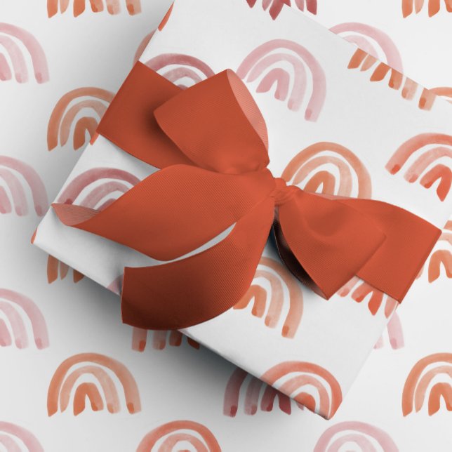 Papier Cadeau Aquarelle Rainbow Rows en rouge (Red watercolor rainbow rows gift wrapping paper.)