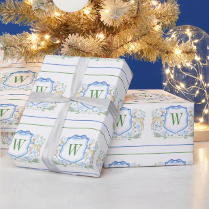 Papier Cadeau Aquarelle Reindeder Monogram Crest Noël