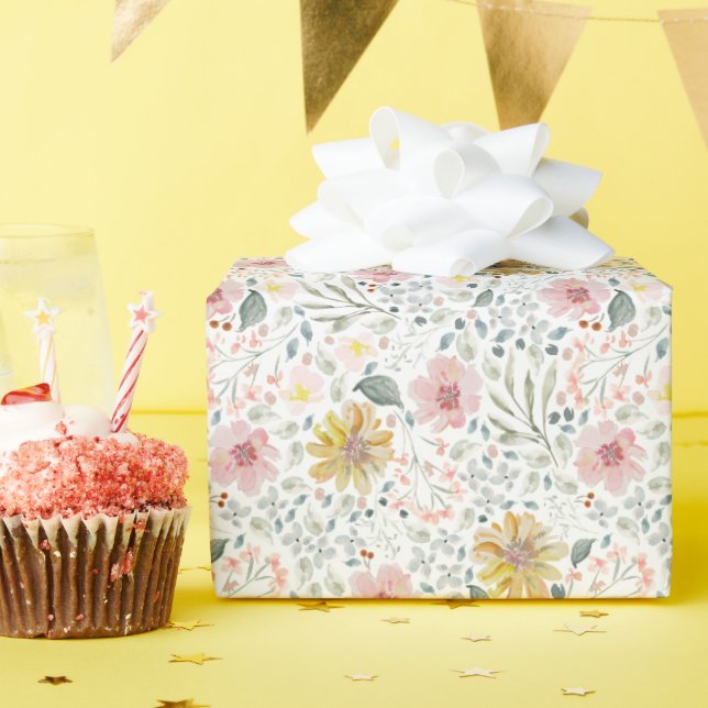 Papier Cadeau Aquarelle Ressort floral (Fête d'anniversaire)
