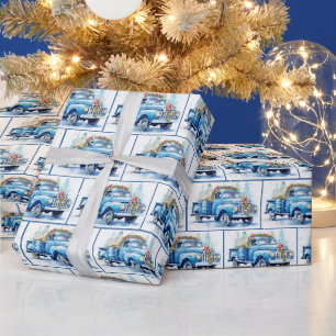Papier Cadeau Aquarelle Rétro Camion Bleu Dans Les Flèches De Ne