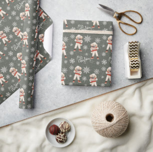 Papier Cadeau Aquarelle Retro Poodé Chien gris Noël