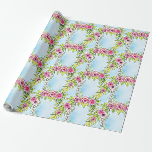 Papier Cadeau Aquarelle romantique Art Nouveau Vin Rose