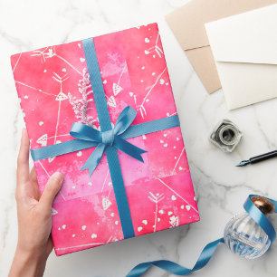 Papier Cadeau Aquarelle romantique Coeurs et flèches roses Motif