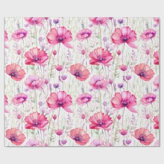 Papier Cadeau Aquarelle romantique Fleur sauvage rose