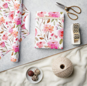 Papier Cadeau Aquarelle romantique rose et rose Floral