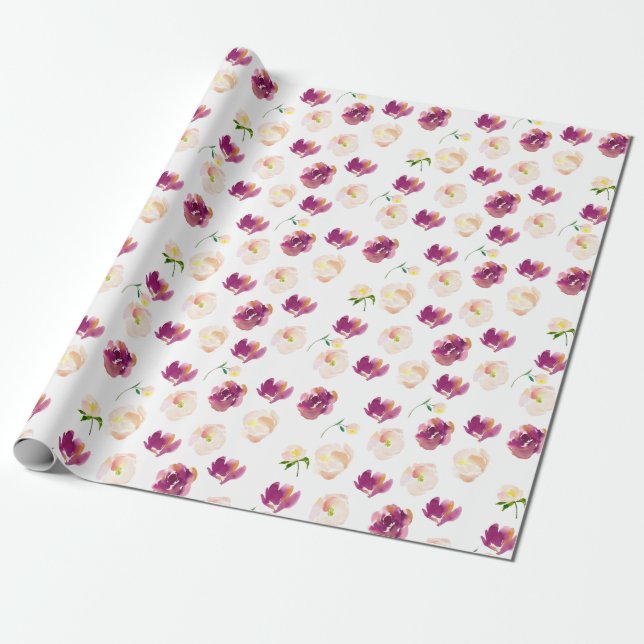 Papier Cadeau Aquarelle rose Bourgogne Florale (Déroulé)
