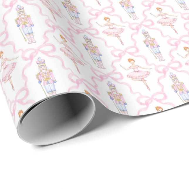 Papier Cadeau Aquarelle rose Casse-noisette Papier à envelopper  (Coin rond)