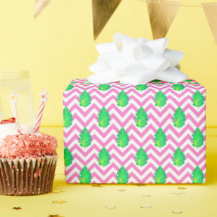 Papier Cadeau Aquarelle rose Chevron Palm Feuilles