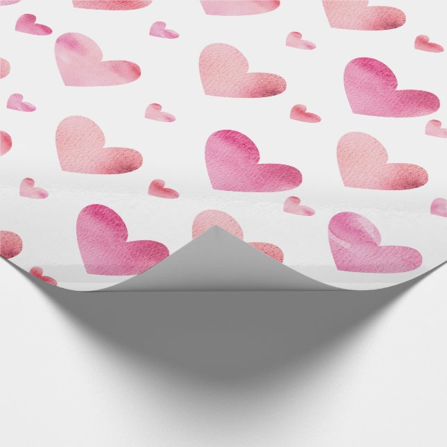 Papier Cadeau Aquarelle rose Coeurs Valentines (Coin)