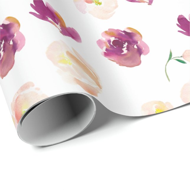 Papier Cadeau Aquarelle rose de Bourgogne (Coin rond)