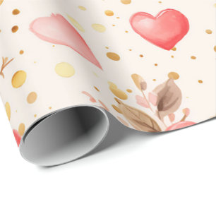 Papier Cadeau Aquarelle rose de Valentine Roses et coeurs