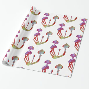 Papier Cadeau Aquarelle rose des champignons magiques