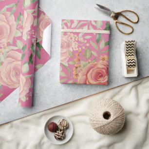 Papier Cadeau Aquarelle Rose Douce Et Orange Clair