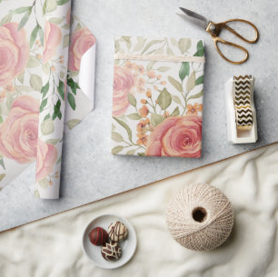Papier Cadeau Aquarelle Rose Douce Et Orange Clair