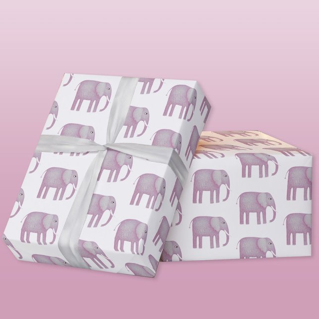 Papier Cadeau Aquarelle rose éléphant (Pink watercolor elephant wrapping paper roll)