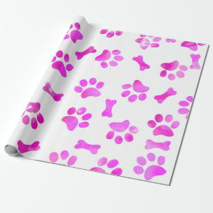 Papier Cadeau Aquarelle rose Empreintes de pattes