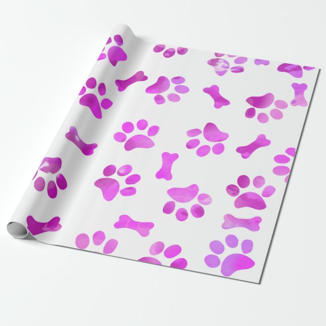 Papier Cadeau Aquarelle rose Empreintes de pattes (Déroulé)