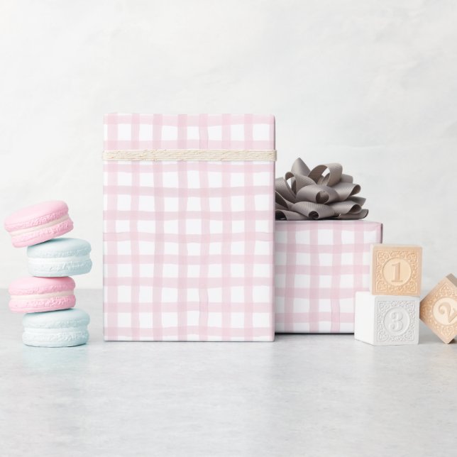Papier Cadeau Aquarelle rose En vichy Baby shower papier d'envel (Baby Shower)