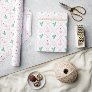 Papier Cadeau Aquarelle rose et vert Ballerinas de Noël