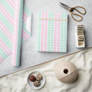 Papier Cadeau Aquarelle rose et vert Mahjong