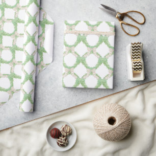 Papier Cadeau Aquarelle rose et vert vaches Garland Noël