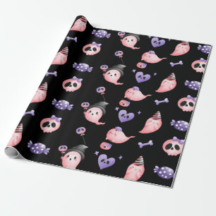 Papier Cadeau Aquarelle rose Fantôme et bonbon pourpre Enfant Ha