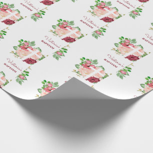 Papier Cadeau Aquarelle rose floral Baptême