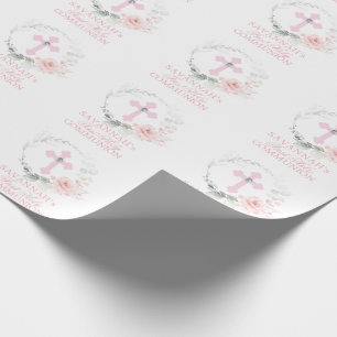 Papier Cadeau Aquarelle rose Floral Girl First Holy Communion W