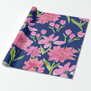 Papier Cadeau Aquarelle rose florale sur Arrière - plan de marin