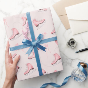 Papier Cadeau Aquarelle rose hiver patins à glace chaussures mot