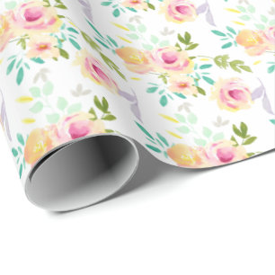 Papier Cadeau Aquarelle rose jaune jolie