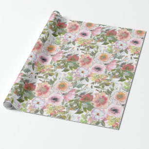 Papier Cadeau Aquarelle rose pâle Aquarelle Florale Verdure