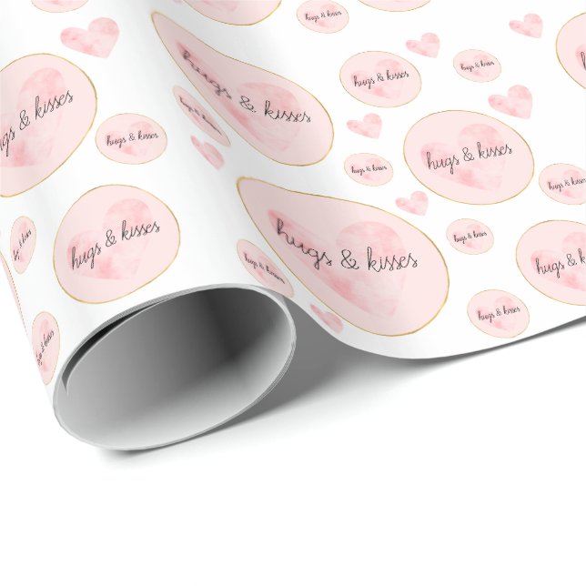 Papier Cadeau Aquarelle rose pâle Coeur (Coin rond)