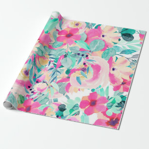Papier Cadeau Aquarelle rose papier d'enveloppement floral