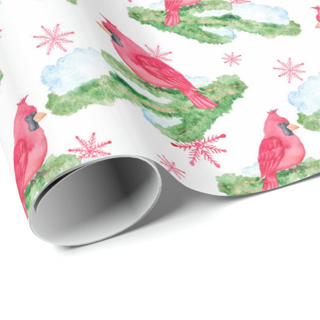 Papier Cadeau Aquarelle rose profonde cardinale moderne (Coin rond)