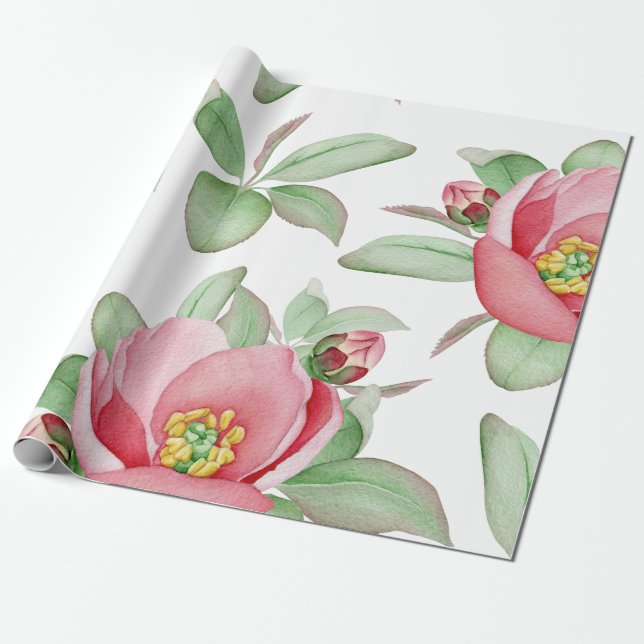 Papier Cadeau Aquarelle Rose rose (Déroulé)