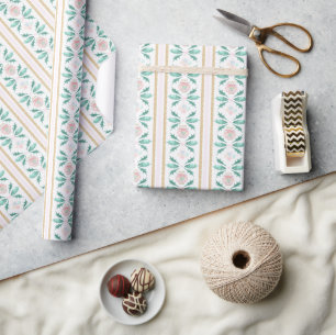 Papier Cadeau Aquarelle rose sapin de Noël Grille millénaire
