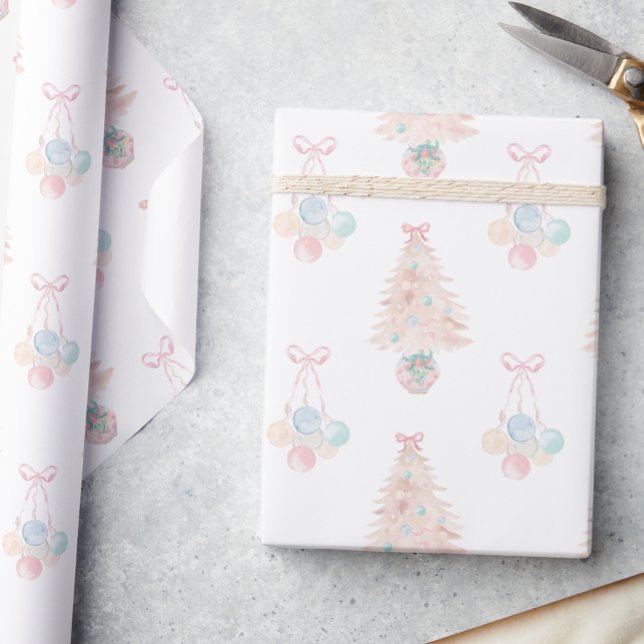 Papier Cadeau Aquarelle rose sapin de Noël Grille millénaire (Créateur téléchargé)
