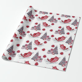Papier Cadeau Aquarelle Rouge, Arbre de Noël, Emballages