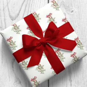 Papier Cadeau Aquarelle Rouge Bow Mistletoe Noël
